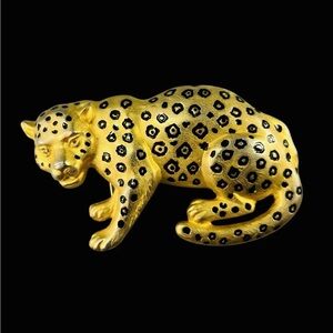 Vintage DOREEN RYAN Leopard Belt Buckle Gold Tone Rhinestone Eye Animal READ